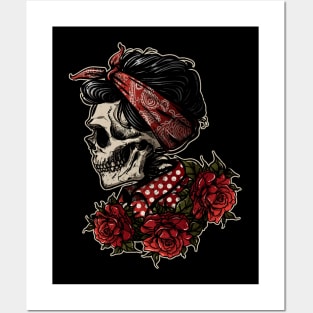 Lady Skull with Roses Posters and Art